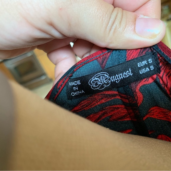 U-GUEST Women Long Sleeve V Neck Floral Mini Swing Dress w Belt Charcoal Red S - Picture 5 of 7